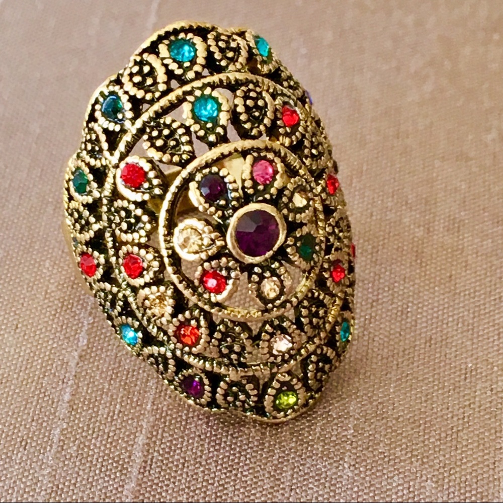 Turkish MultiColor Statement Cocktail Ring - Picture 3 of 8